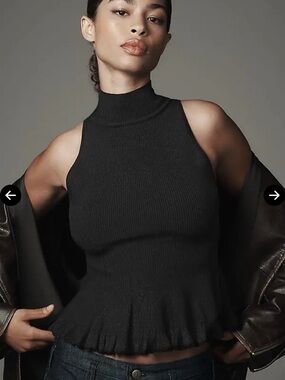 Anthropologie Turtleneck Peplum Sweater Tank Top in Black